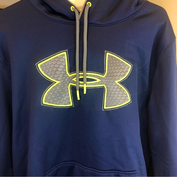 UNDER ARMOUR Men's Navy Blue Hoodie With Yellow Blue Chest Logo